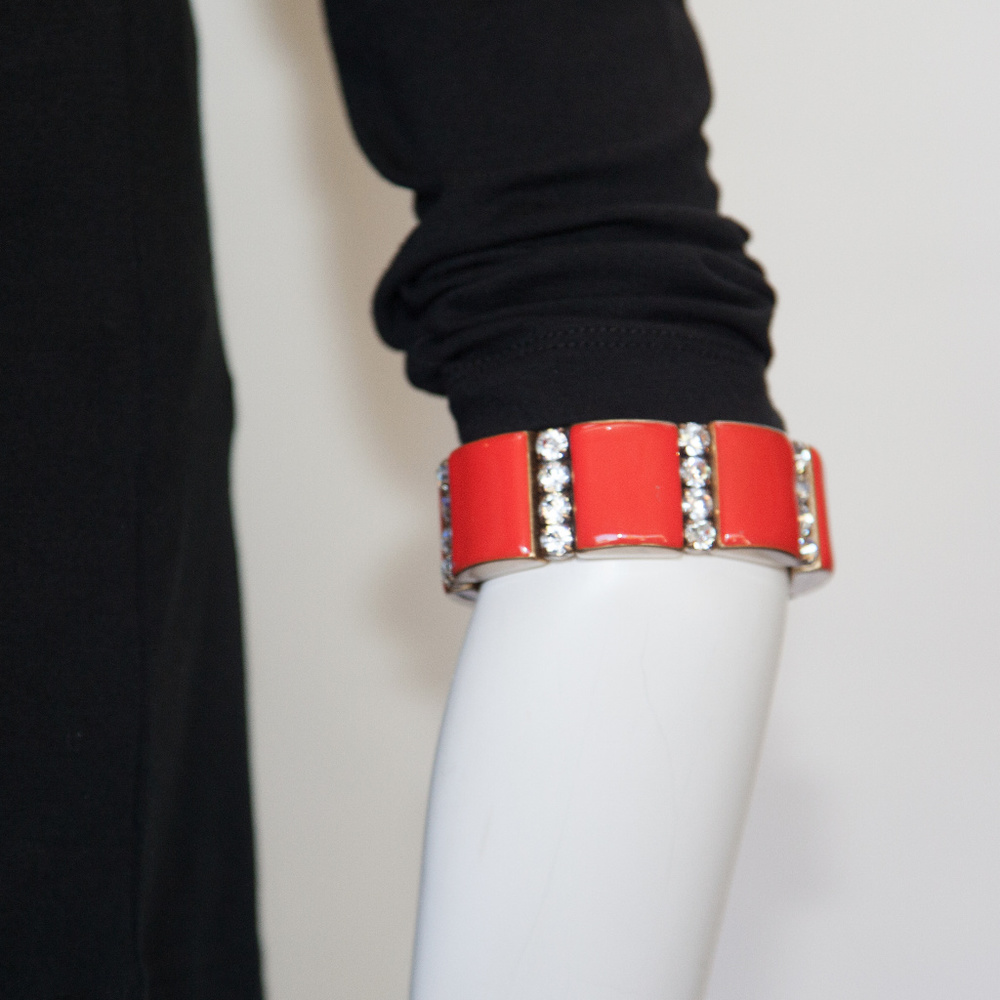 J. Crew Orange Enamel Rhinestone Bracelet
